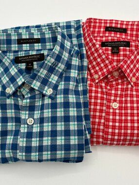 Banana Republic Lot of 2 Slim Flex Fit Tech Plaid Shirts